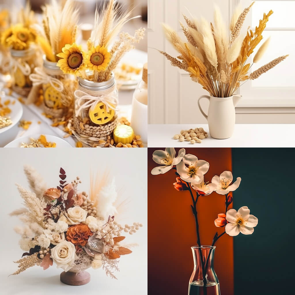 Dried flowers in vase with chaos 80 - created in midjourney