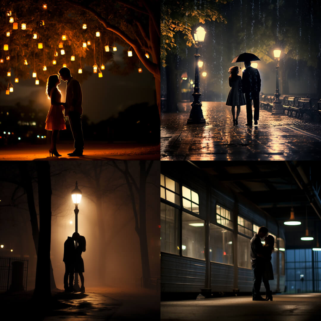 lovers under the light created in midjourney - chaos 20 - example 1