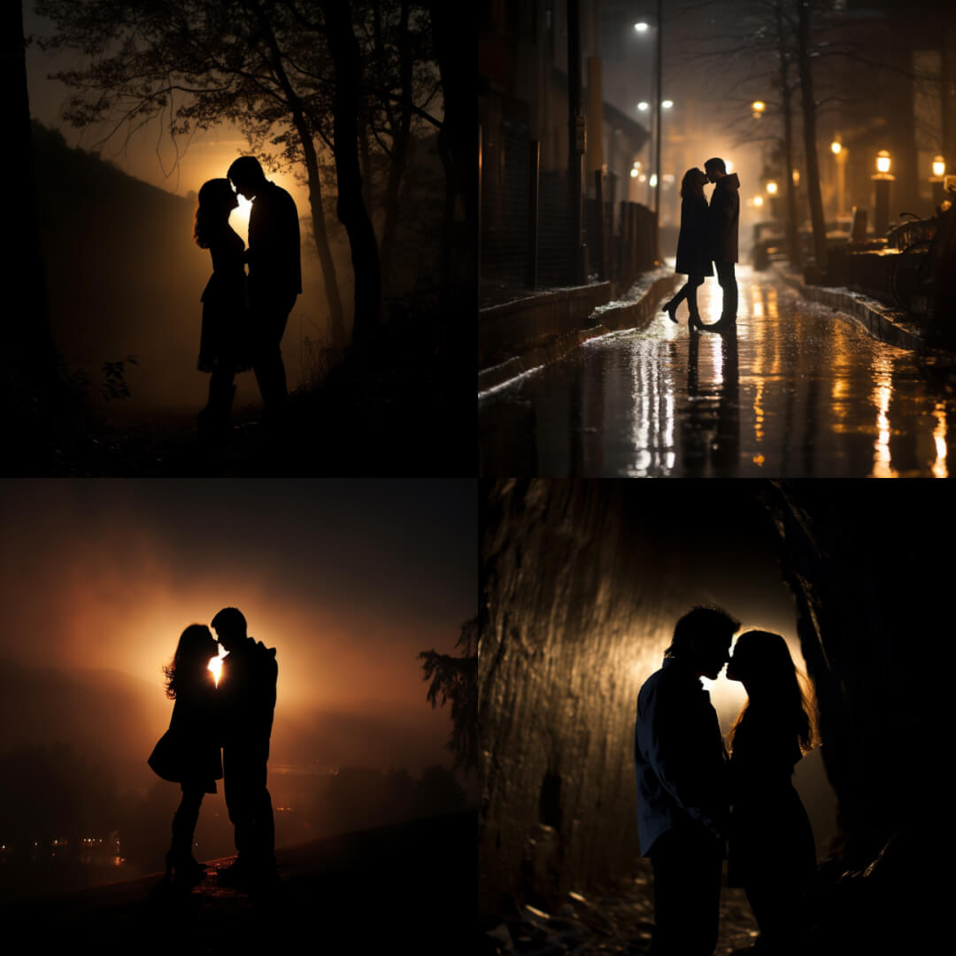lovers under the light created in midjourney - chaos 20 - example 2