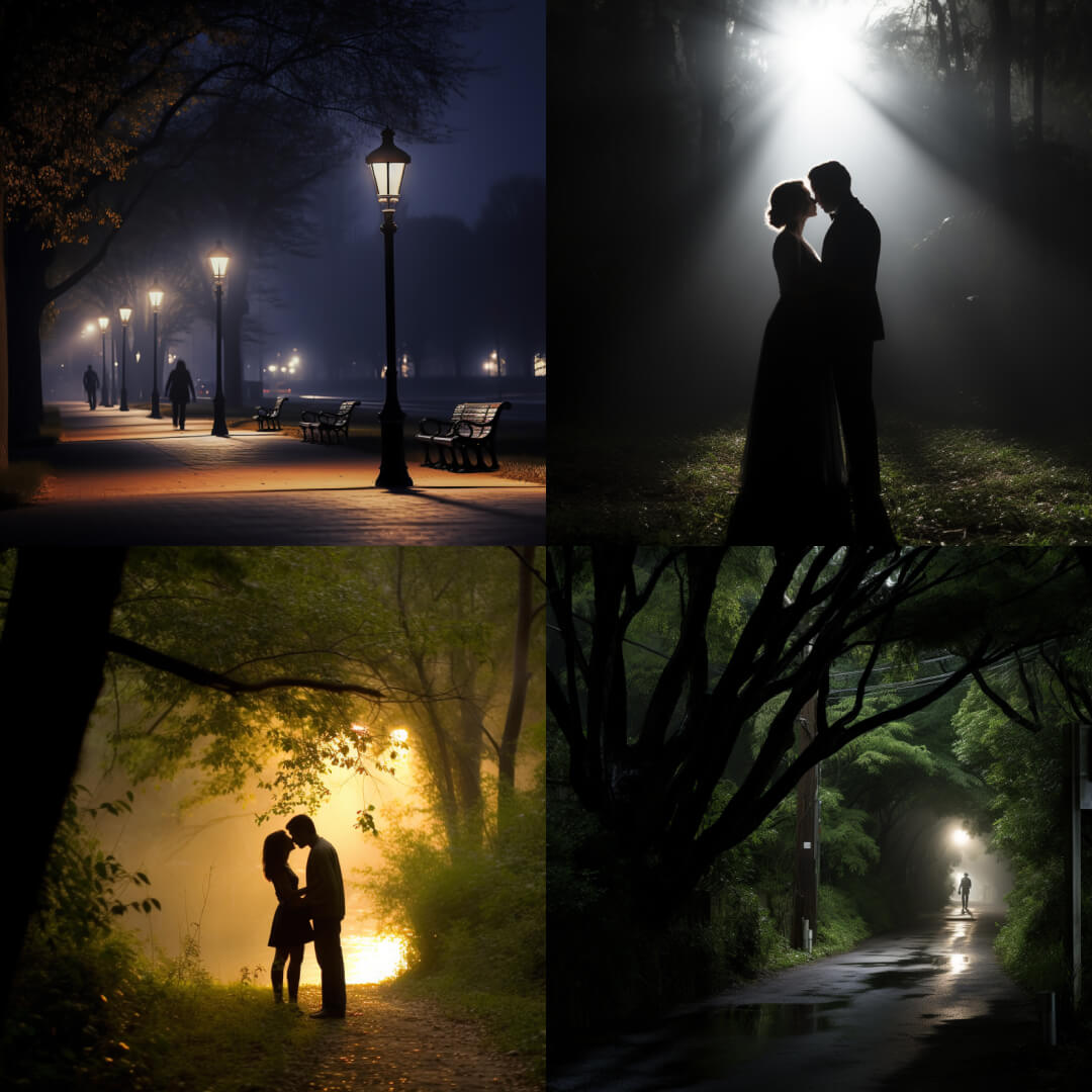 lovers under the light created in midjourney - chaos 50 - example 1