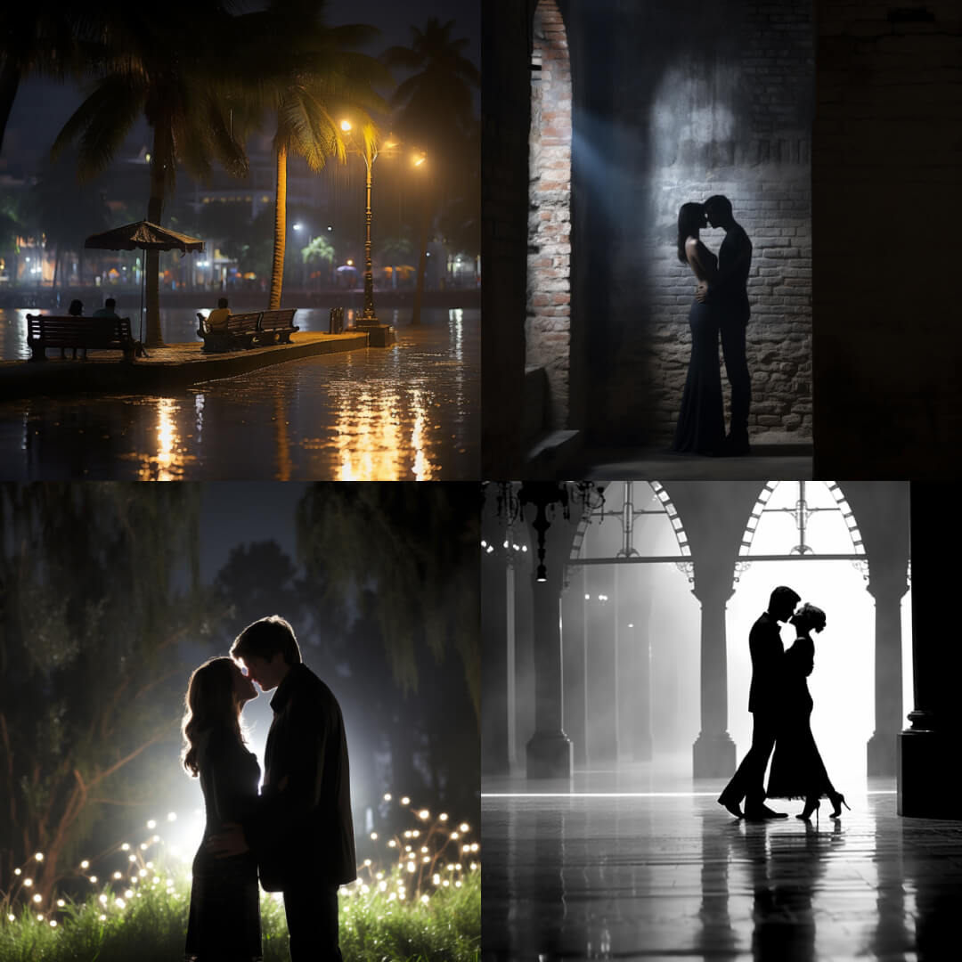 lovers under the light created in midjourney - chaos 50 - example 2